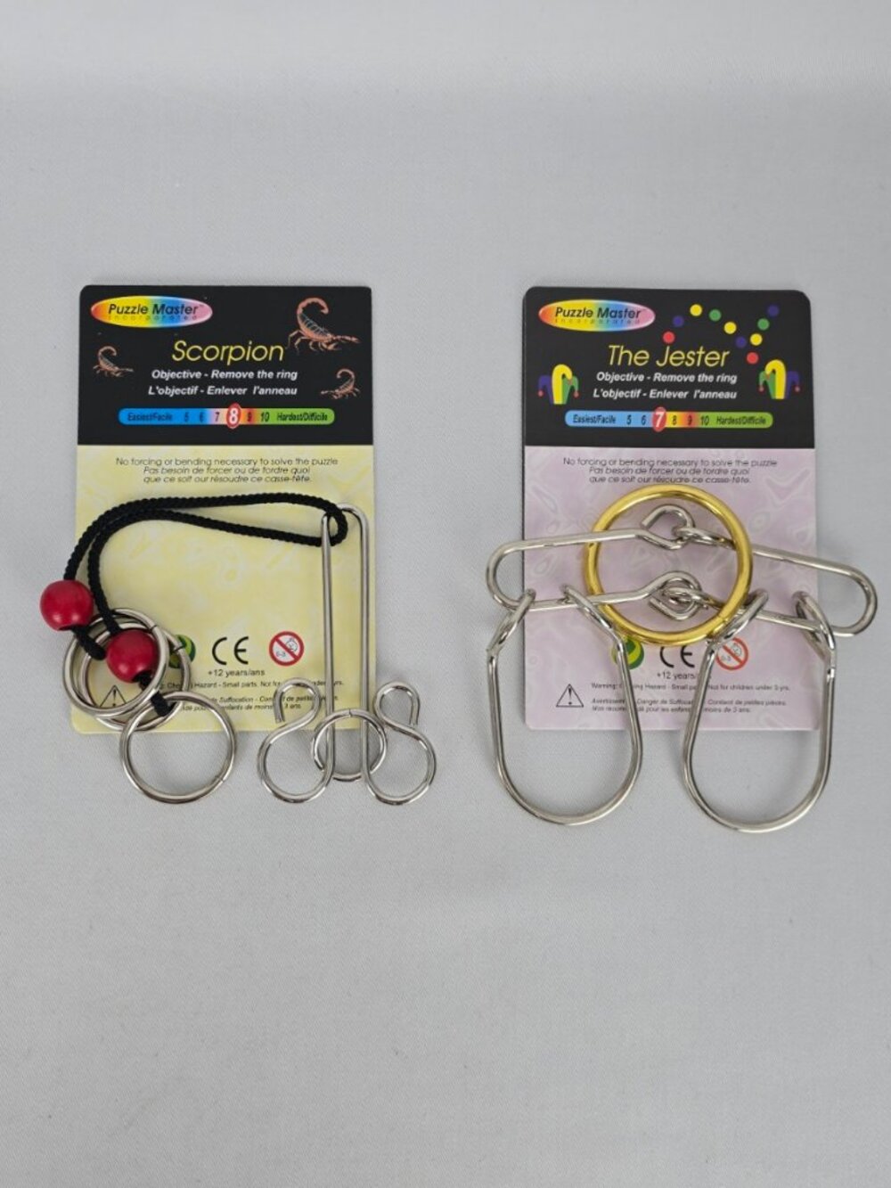 Puzzle Master Metal Wire Brain Teaser Puzzles — Scorpion & The Jester, Set of 2,